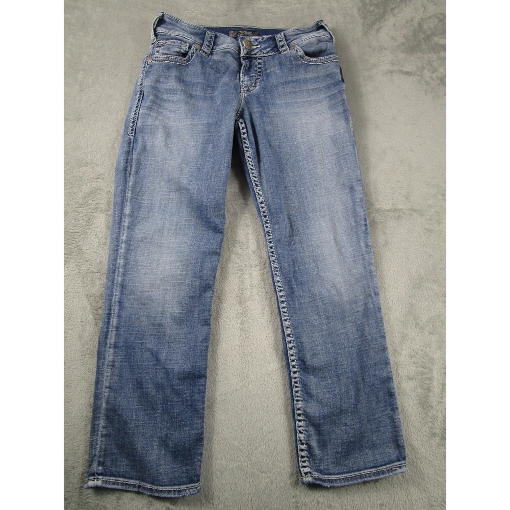 Silver Jeans Womens 28 Blue‎ Denim Distressed Pockets Suki Capri